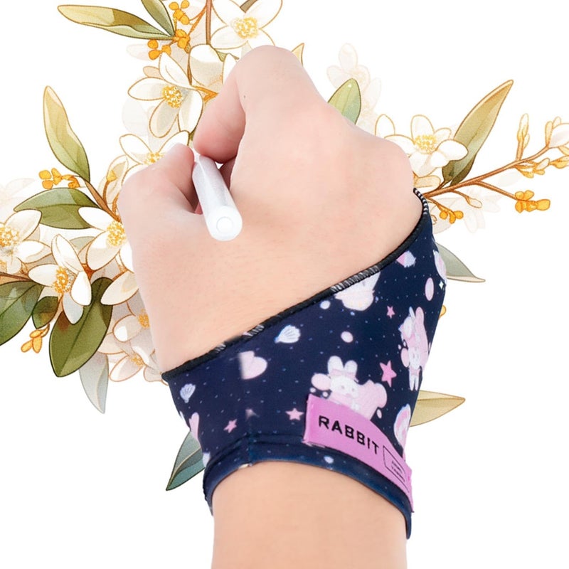 Spaseeba Artist Drawing Glove, Two-Finger Digital Art Glove for Tablet/Display/Monitor, Cute Rabbit Print, Universal for Right/Left Hand, S Blackpink Color - Image 1